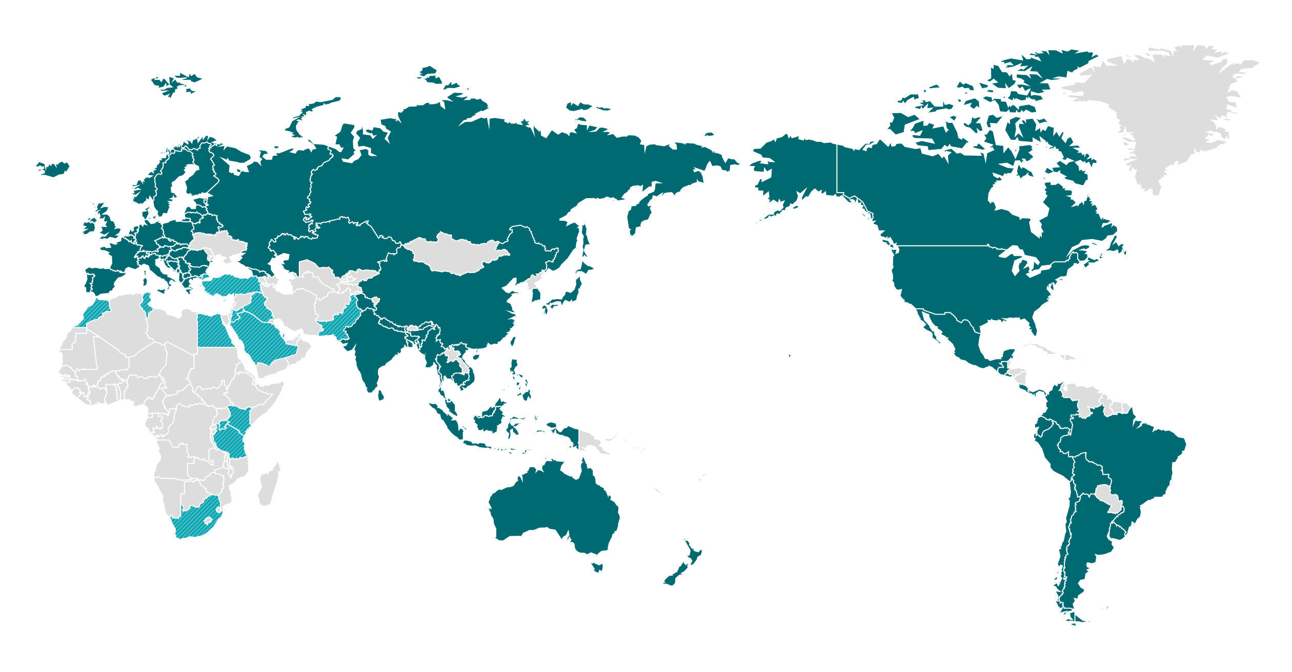 Map showing countries in Middle Middle East/Africa operating e-waste collection and recycling program